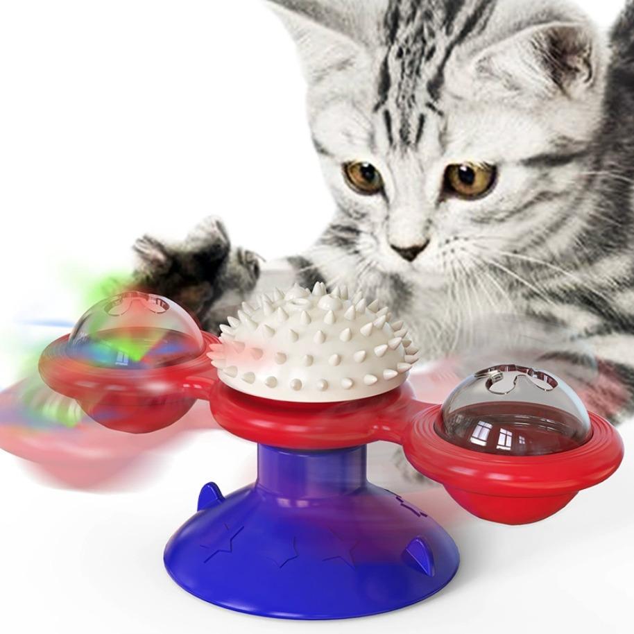 Interactive Cat Windmill Toy – Suction Cup with LED Light Ball