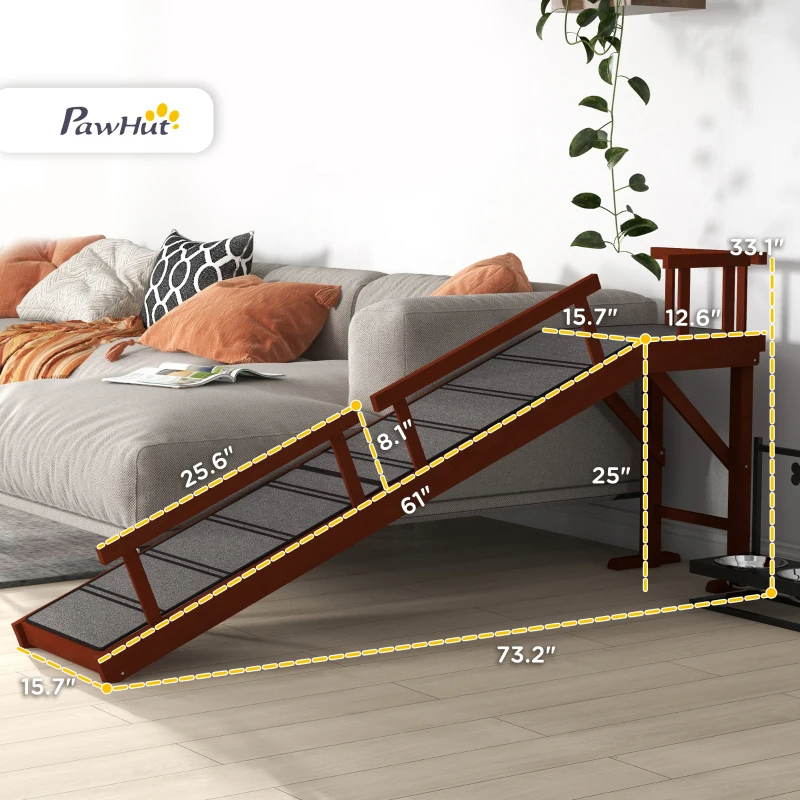 Durable Dog Ramp – Wooden Non-Slip with Removable Guardrails for Dogs
