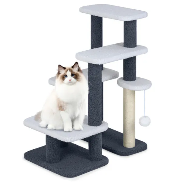 Cat Scratching Tree – 4-Level Sisal Post with Pet Steps for Cats