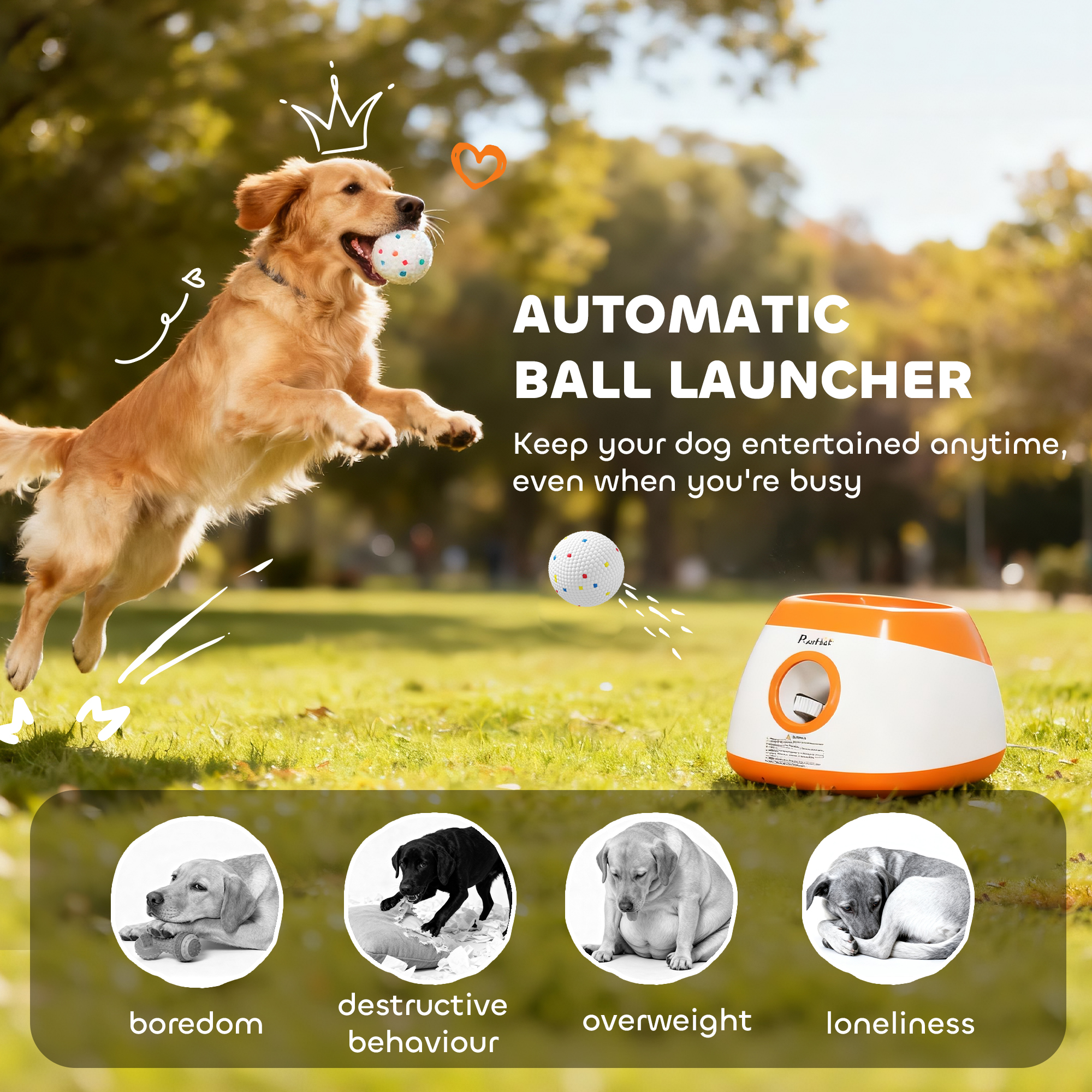 Automatic Dog Ball Launcher with 26-79 FT Distance, Automatic Ball Launcher for Medium and Large Dogs, Orange