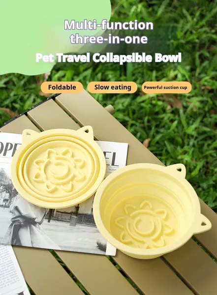 Foldable Dog Travel Bowl – 3-in-1 Slow Feeder with Suction Cups