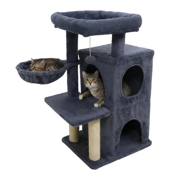 Cat Tree Tower Condo – 2-Tier 33.5-Inch Dark Gray with Sisal Scratching Posts for Cats