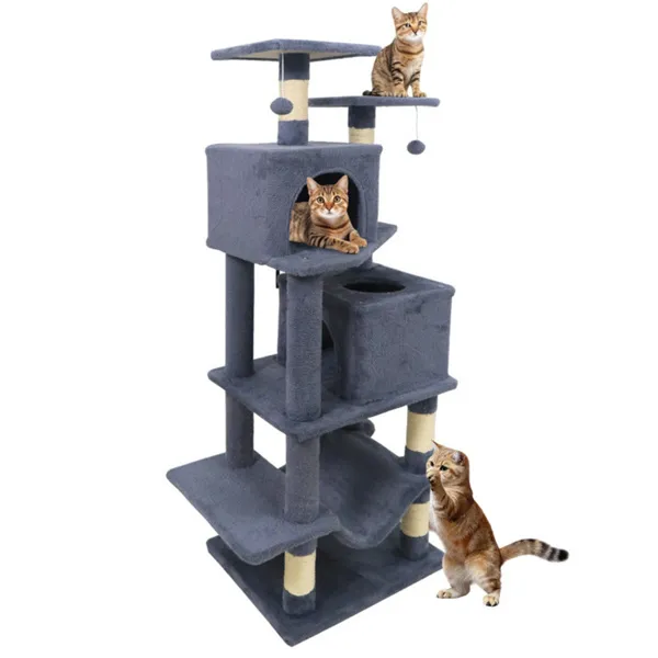 Cat Tree Condo – Multi-Level 57-Inch with 2 Condos, Hammock & Sisal Scratch Posts for Cats