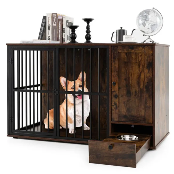 Durable Dog Crate End Table – 2-in-1 Feeder Furniture for Dogs