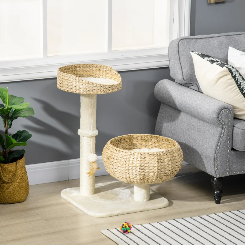 Modern Cat Tree Condo – Elevated Sisal Scratching Post with Basket & Toy Ball