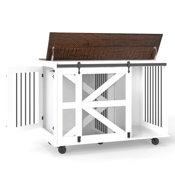 Durable Dog Crate – 47 Inch Mobile Kennel with Flip-Top Door & Casters