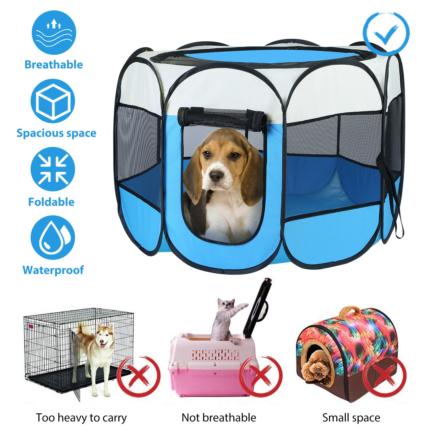Foldable Pet Tent – Portable Exercise Kennel Pen for Dogs & Cats