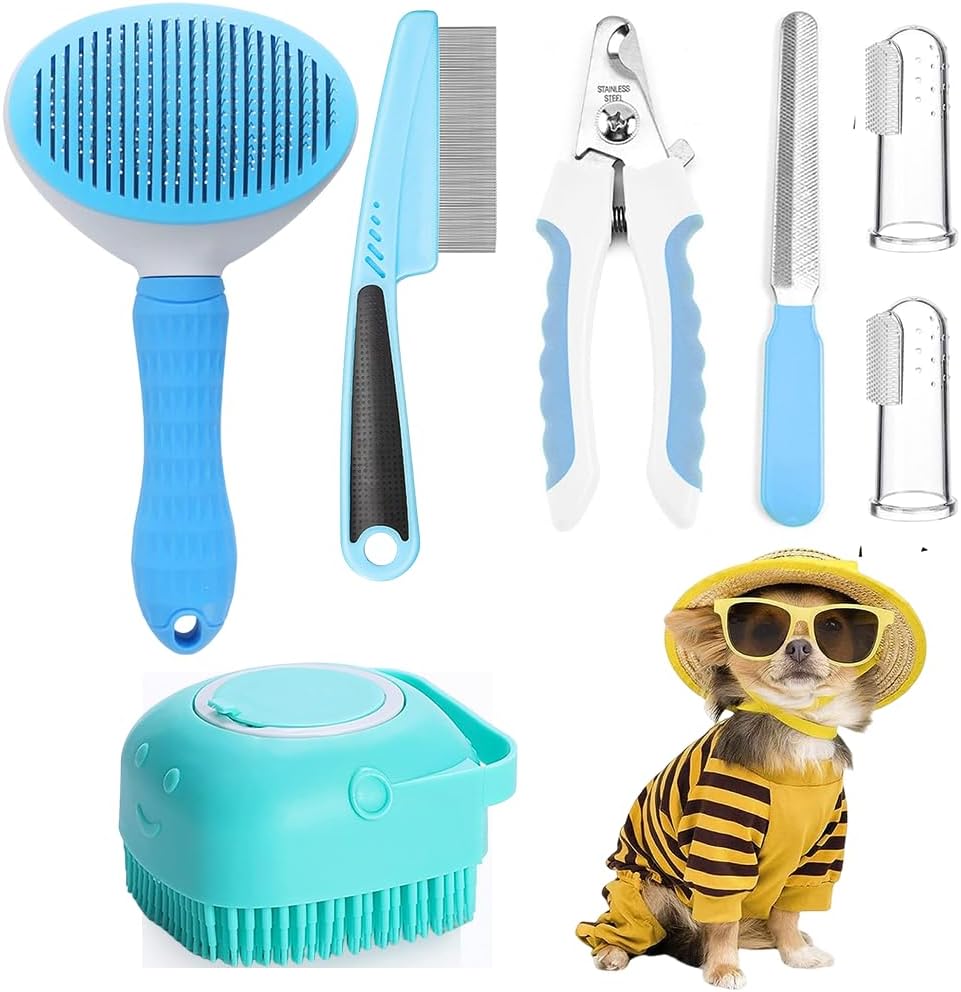 Dog Grooming Kit – 7-Piece Self-Cleaning Brush & Nail Clipper Set